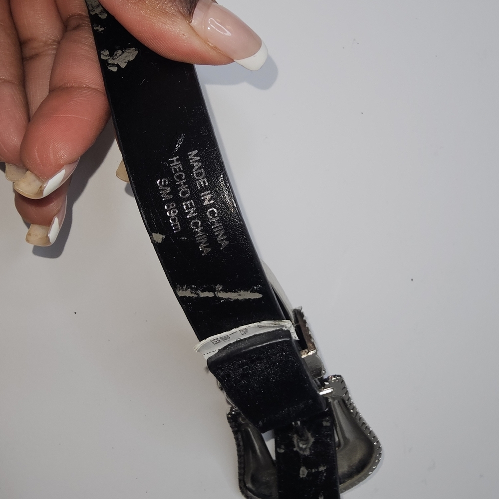 Zara Western Style Black Belt with Silver Double Buckles - Picture 6 of 16